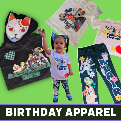 Personalized birthday shirts and matching outfits for kids and families, created by Tru Visionz.