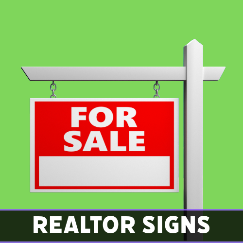 Red and white “For Sale” realtor sign on a hanging post, designed by Tru Visionz.