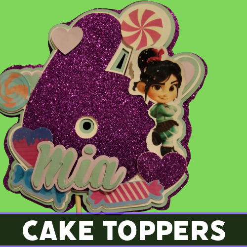 Custom glitter cake topper designs in various themes by Tru Visionz. - candy