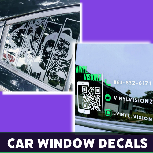 Custom QR code and branding window decal installed on vehicle by Tru Visionz.