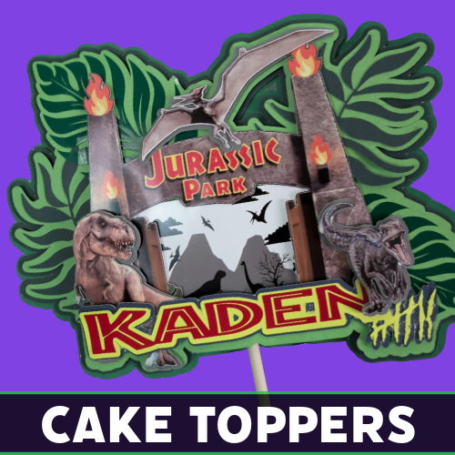 Custom glitter cake topper designs in various themes by Tru Visionz. - Dinosaur