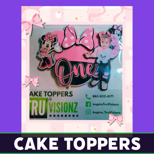 Tru Visionz offers unique cake toppers in glitter, acrylic, and layered designs. Perfect for birthdays, weddings, graduations, and special events. - mini