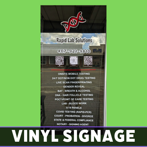 Restaurant menu and business information printed on custom vinyl signage by Tru Visionz.