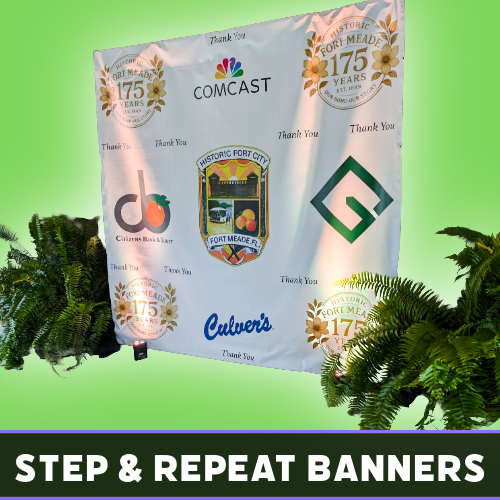 Custom branded step & repeat banner with repeating Tru Visionz logo, created for event photography.