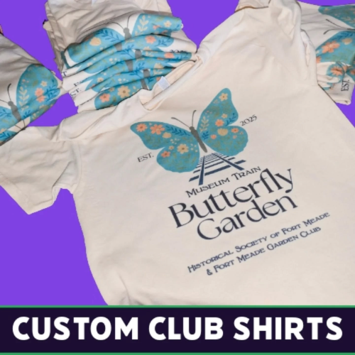 Custom printed club shirts with pastel butterfly design created by Tru Visionz.